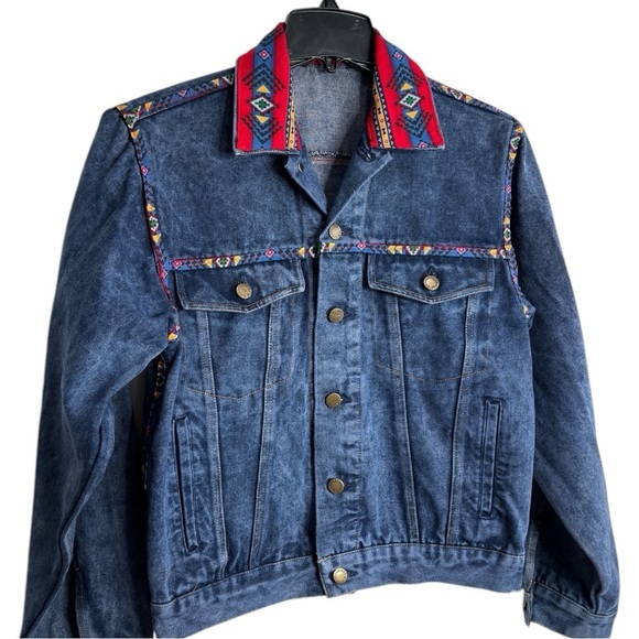 Vintage Denim Jean Trucker Jacket Womens Small Aztec Western Rodeo Southwestern - Picture 12 of 12
